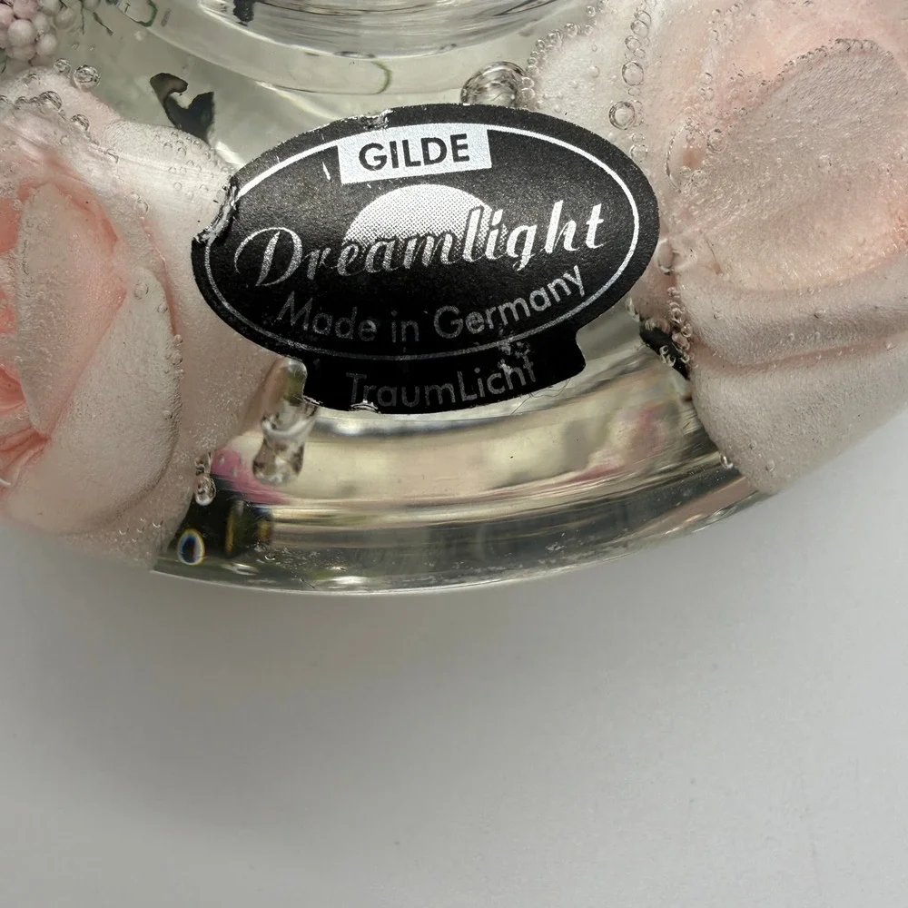 Gilde Dreamlight Candle Holder Germany Pink Rose Floral Resin Round 4in